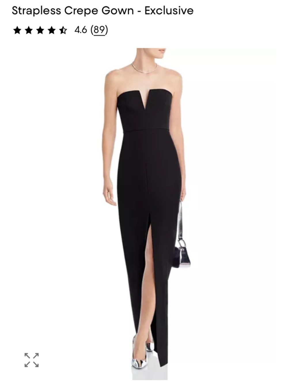 NWT $348 BCBGMaxAzria Black Strapless Notched V Crepe Gown with Leg Slit, Size 0